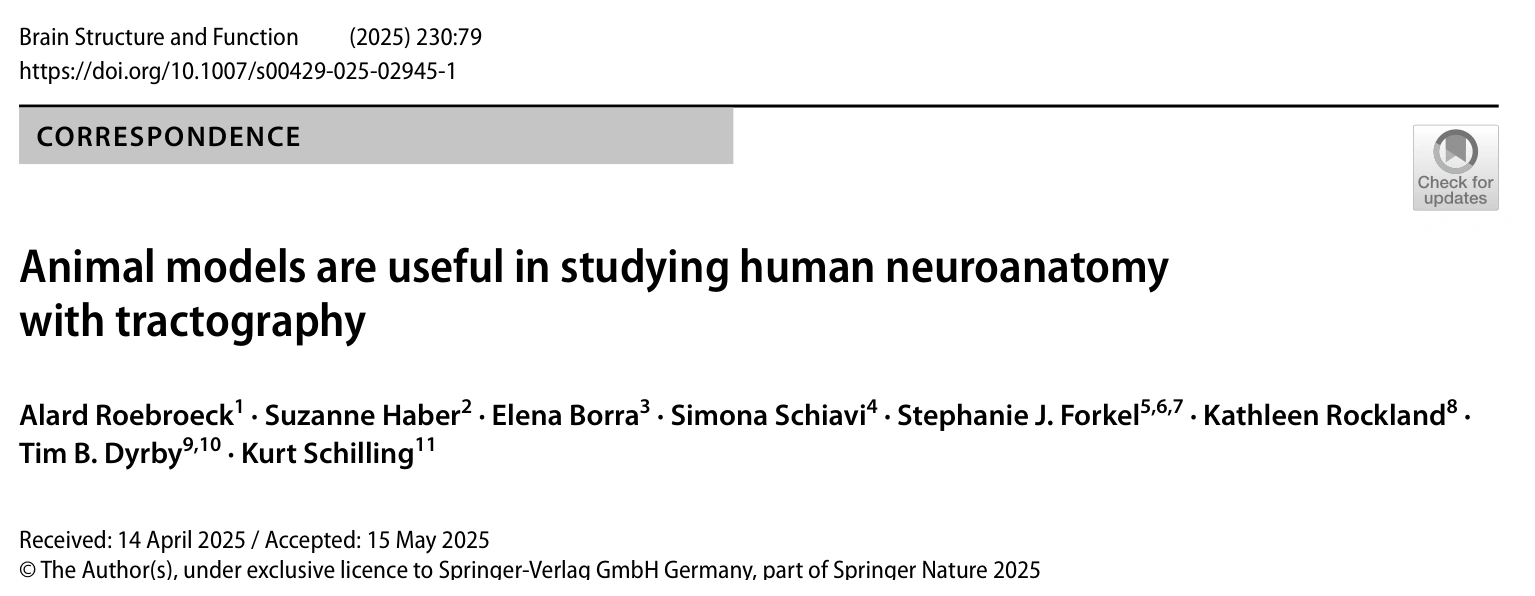 Title and author block of the commentary Animal models are useful in studying human neuroanatomy with tractography.